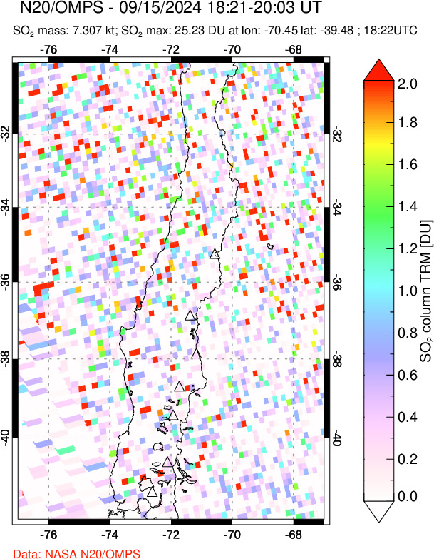 A sulfur dioxide image over Central Chile on Sep 15, 2024.