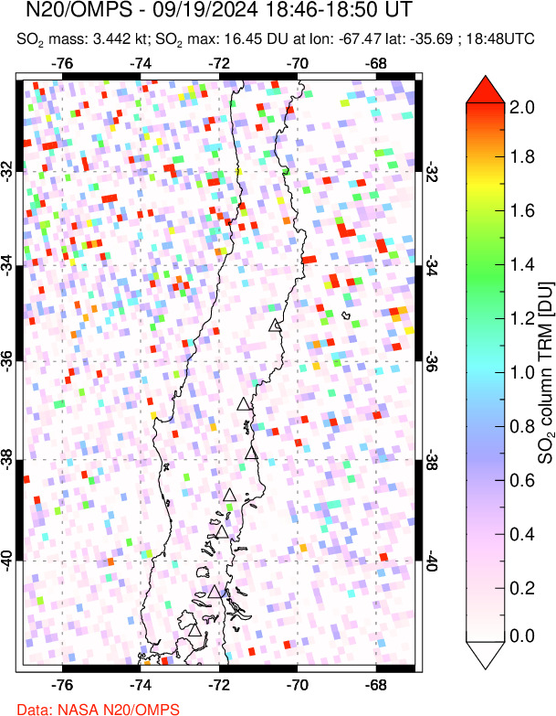 A sulfur dioxide image over Central Chile on Sep 19, 2024.