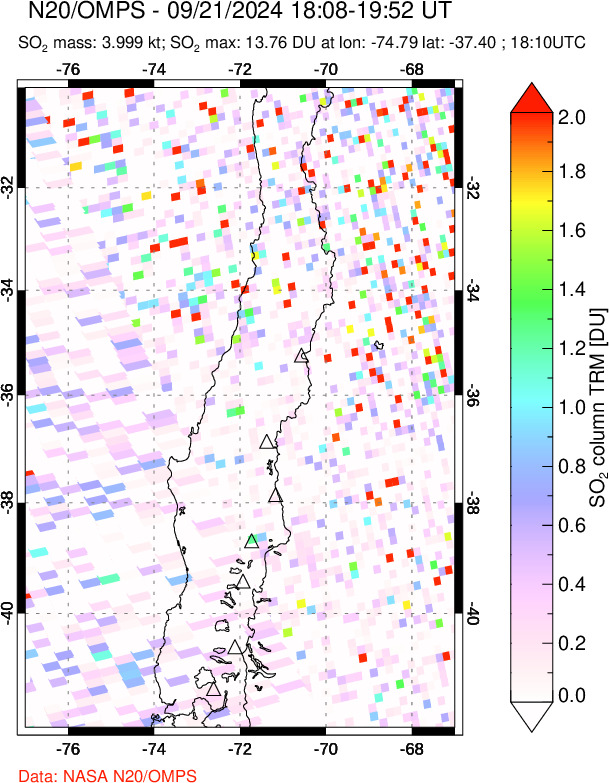 A sulfur dioxide image over Central Chile on Sep 21, 2024.