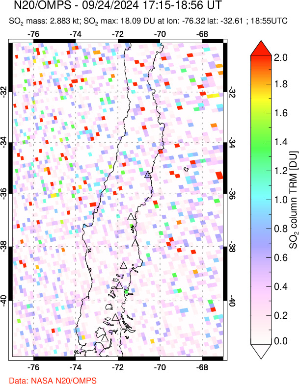 A sulfur dioxide image over Central Chile on Sep 24, 2024.