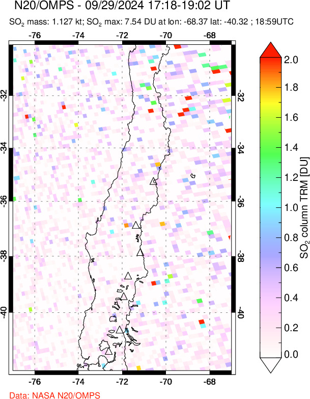 A sulfur dioxide image over Central Chile on Sep 29, 2024.