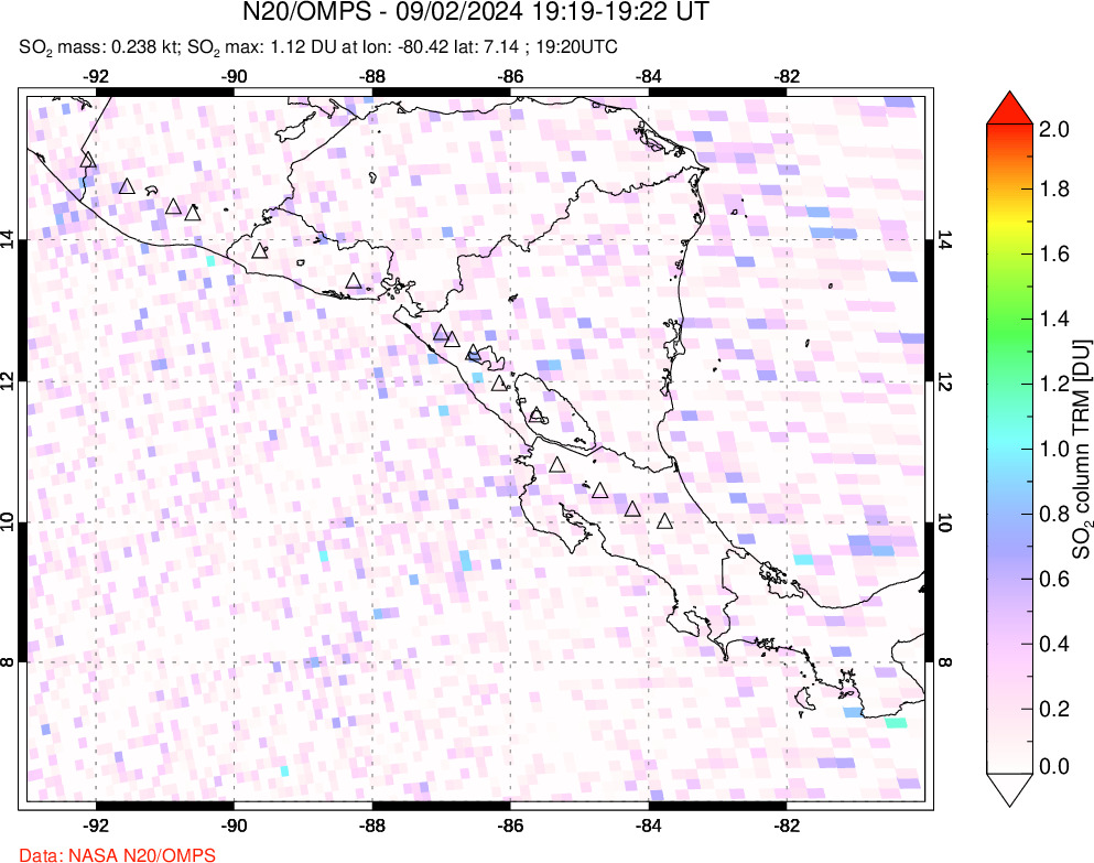 A sulfur dioxide image over Central America on Sep 02, 2024.