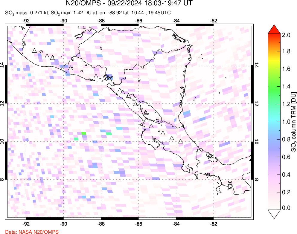 A sulfur dioxide image over Central America on Sep 22, 2024.