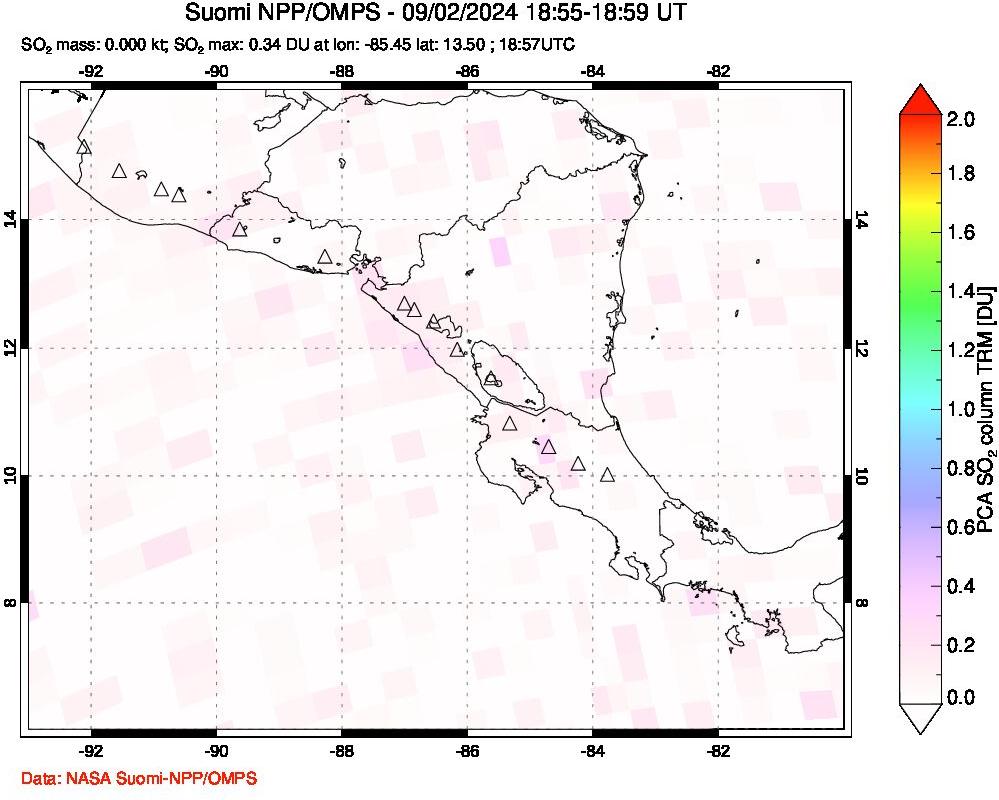 A sulfur dioxide image over Central America on Sep 02, 2024.