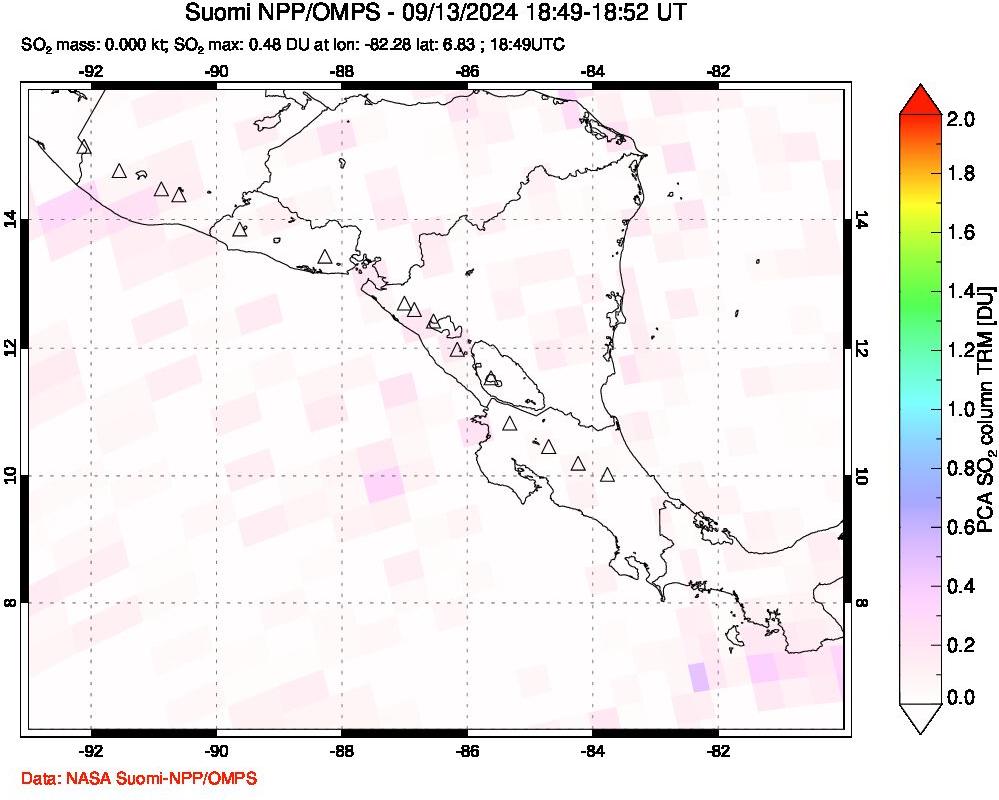 A sulfur dioxide image over Central America on Sep 13, 2024.