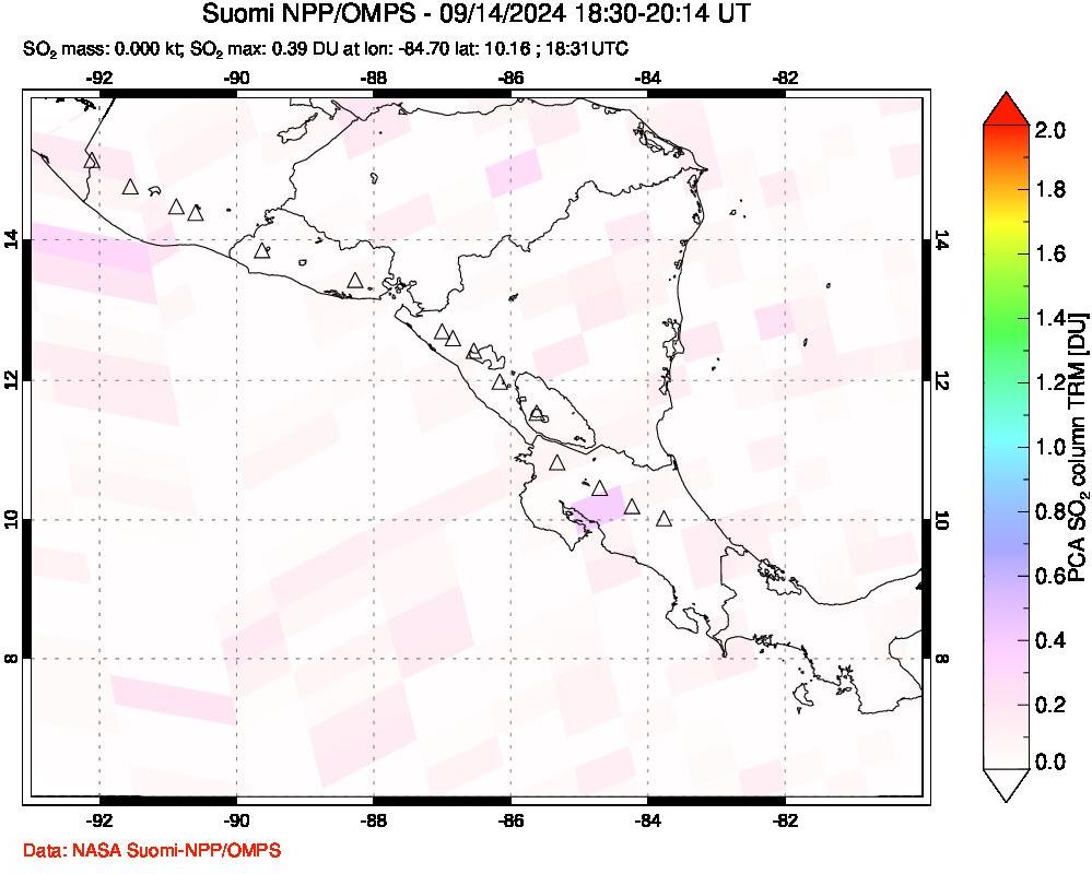 A sulfur dioxide image over Central America on Sep 14, 2024.