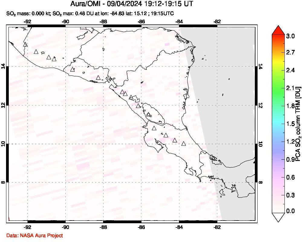 A sulfur dioxide image over Central America on Sep 04, 2024.