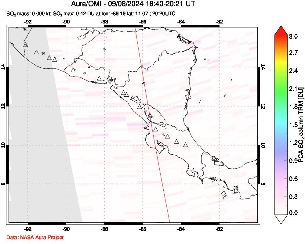 A sulfur dioxide image over Central America on Sep 08, 2024.