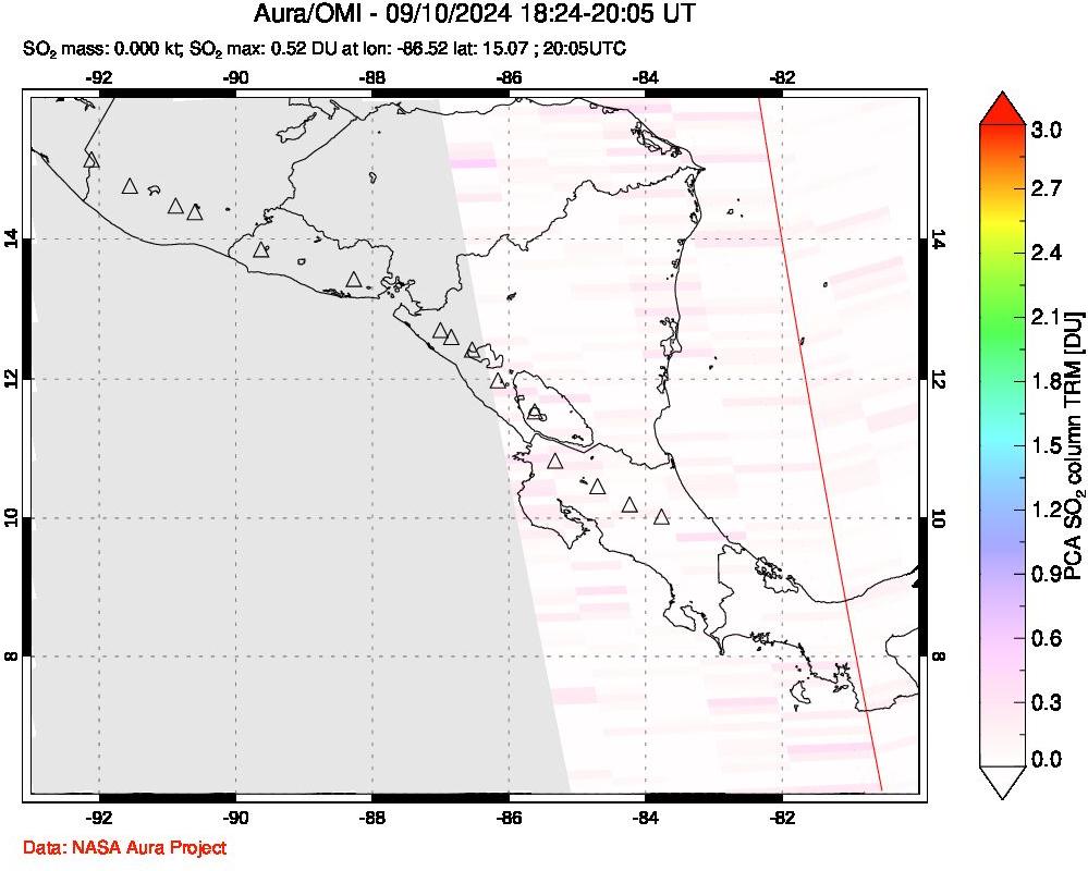 A sulfur dioxide image over Central America on Sep 10, 2024.