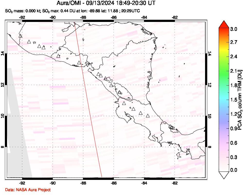 A sulfur dioxide image over Central America on Sep 13, 2024.