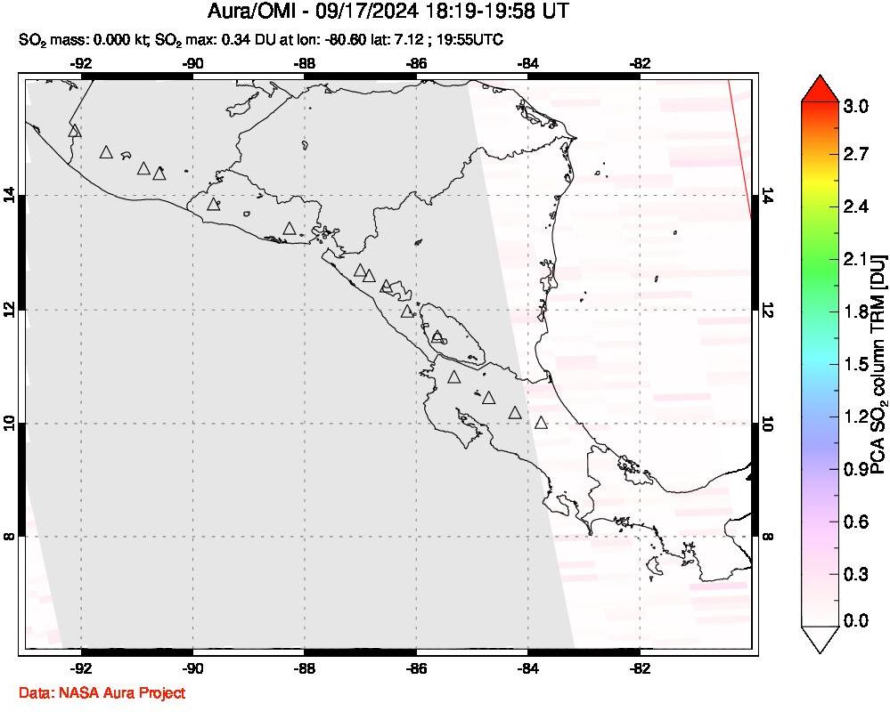 A sulfur dioxide image over Central America on Sep 17, 2024.