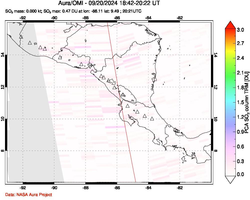 A sulfur dioxide image over Central America on Sep 20, 2024.