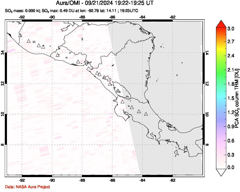 A sulfur dioxide image over Central America on Sep 21, 2024.