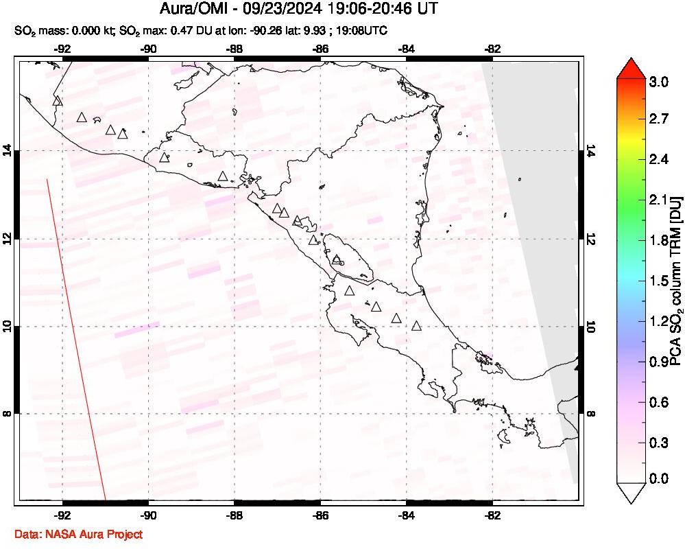 A sulfur dioxide image over Central America on Sep 23, 2024.