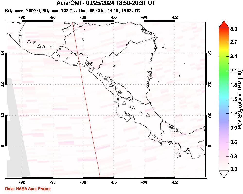 A sulfur dioxide image over Central America on Sep 25, 2024.