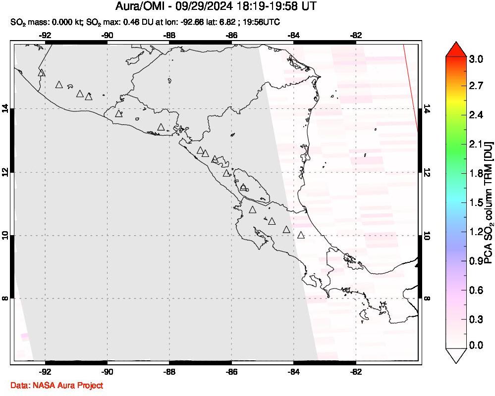 A sulfur dioxide image over Central America on Sep 29, 2024.