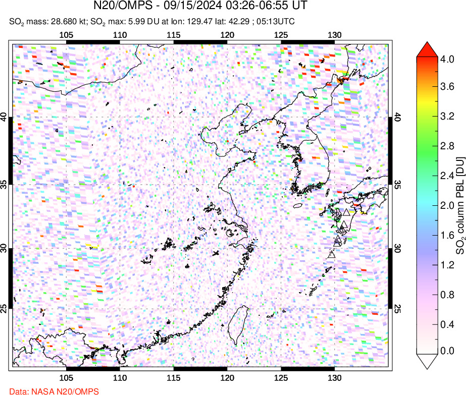 A sulfur dioxide image over Eastern China on Sep 15, 2024.