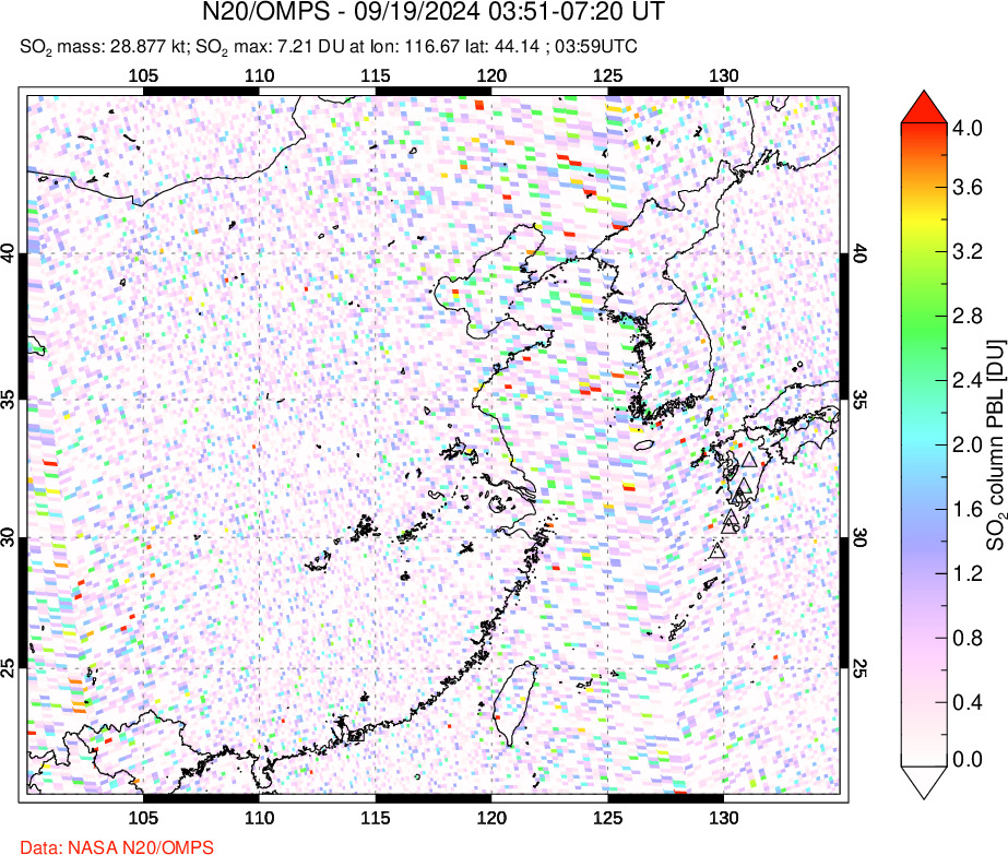 A sulfur dioxide image over Eastern China on Sep 19, 2024.