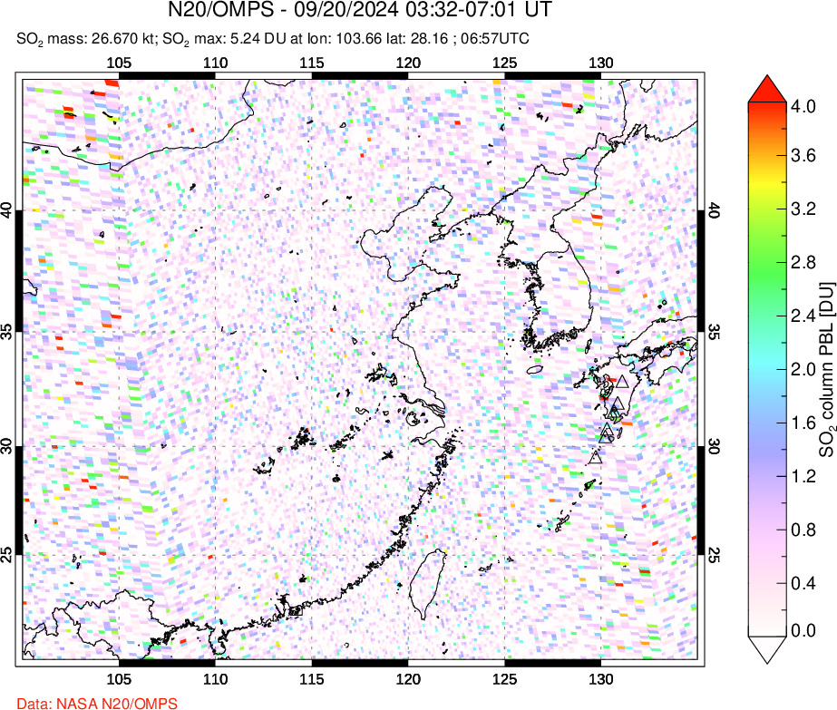 A sulfur dioxide image over Eastern China on Sep 20, 2024.