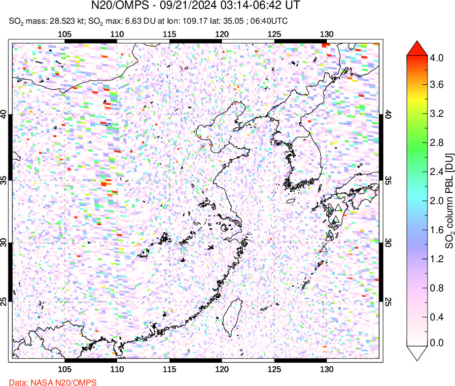 A sulfur dioxide image over Eastern China on Sep 21, 2024.