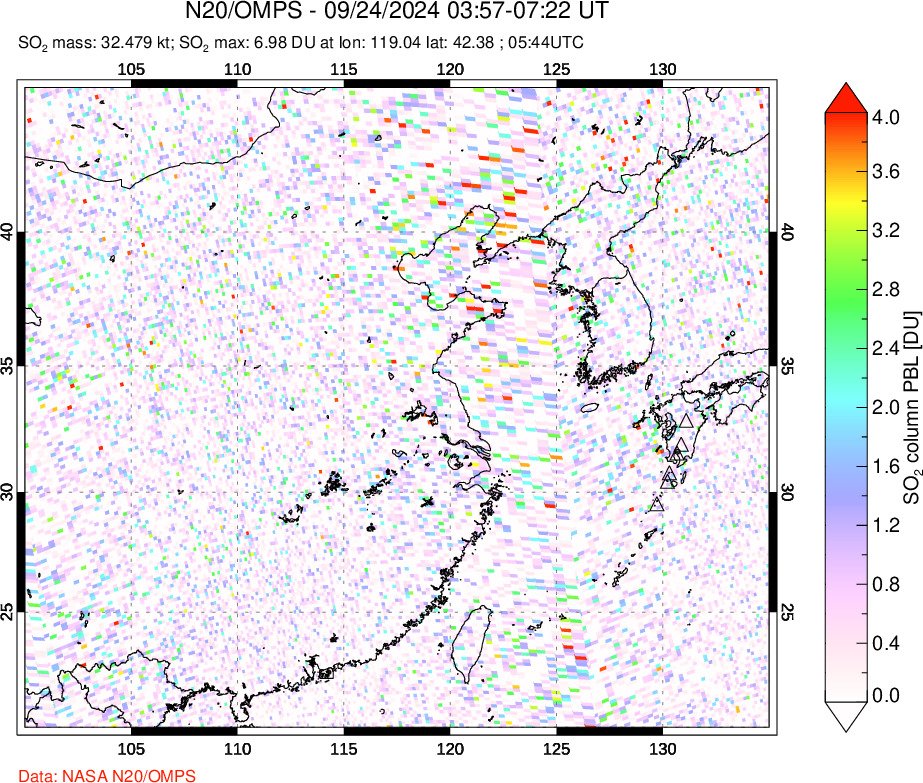 A sulfur dioxide image over Eastern China on Sep 24, 2024.