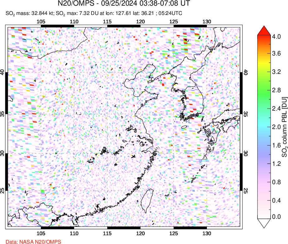 A sulfur dioxide image over Eastern China on Sep 25, 2024.