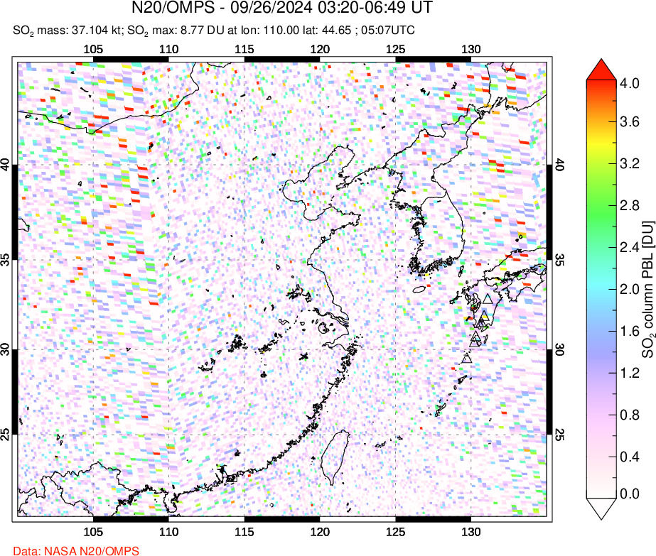 A sulfur dioxide image over Eastern China on Sep 26, 2024.