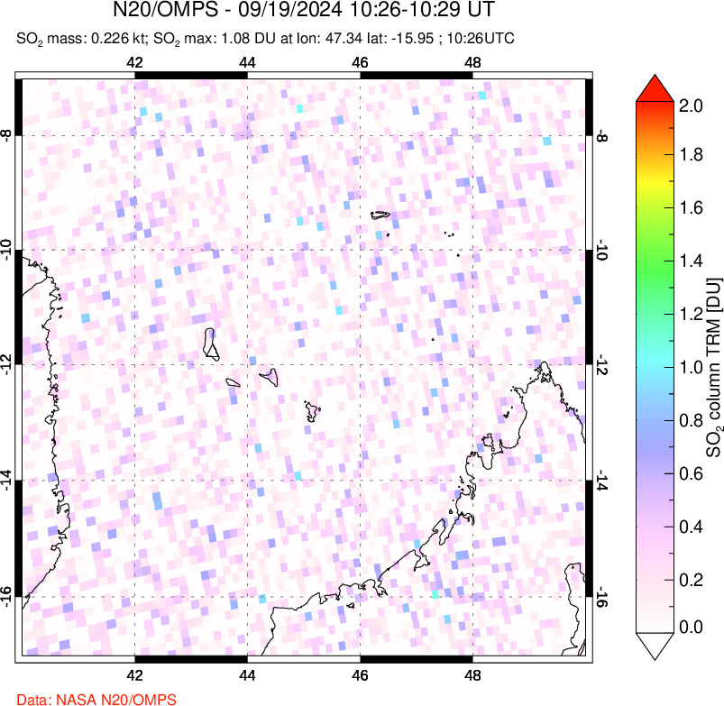 A sulfur dioxide image over Comoro Islands on Sep 19, 2024.