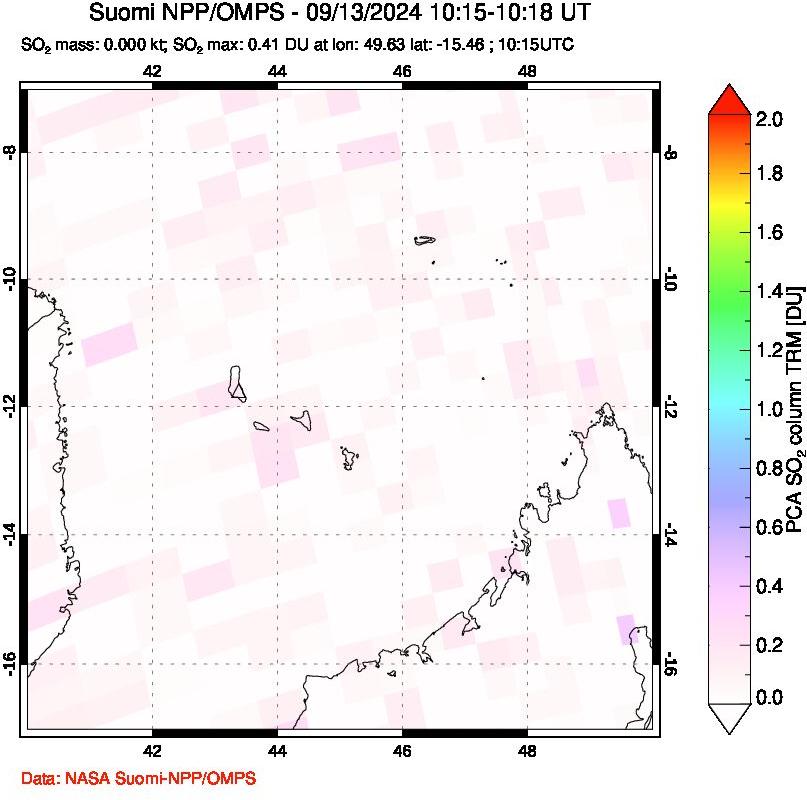 A sulfur dioxide image over Comoro Islands on Sep 13, 2024.