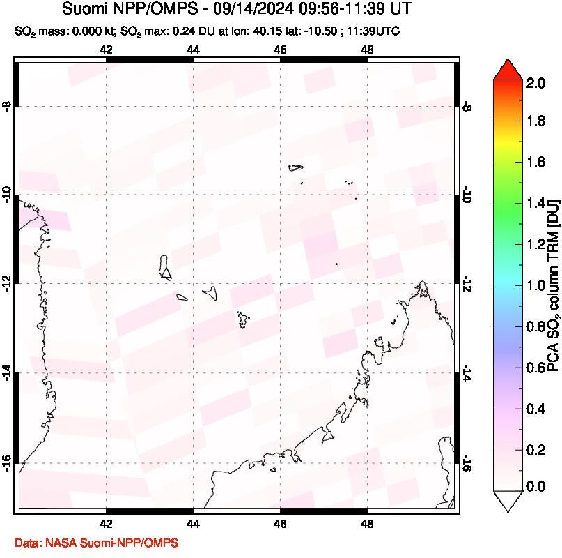 A sulfur dioxide image over Comoro Islands on Sep 14, 2024.