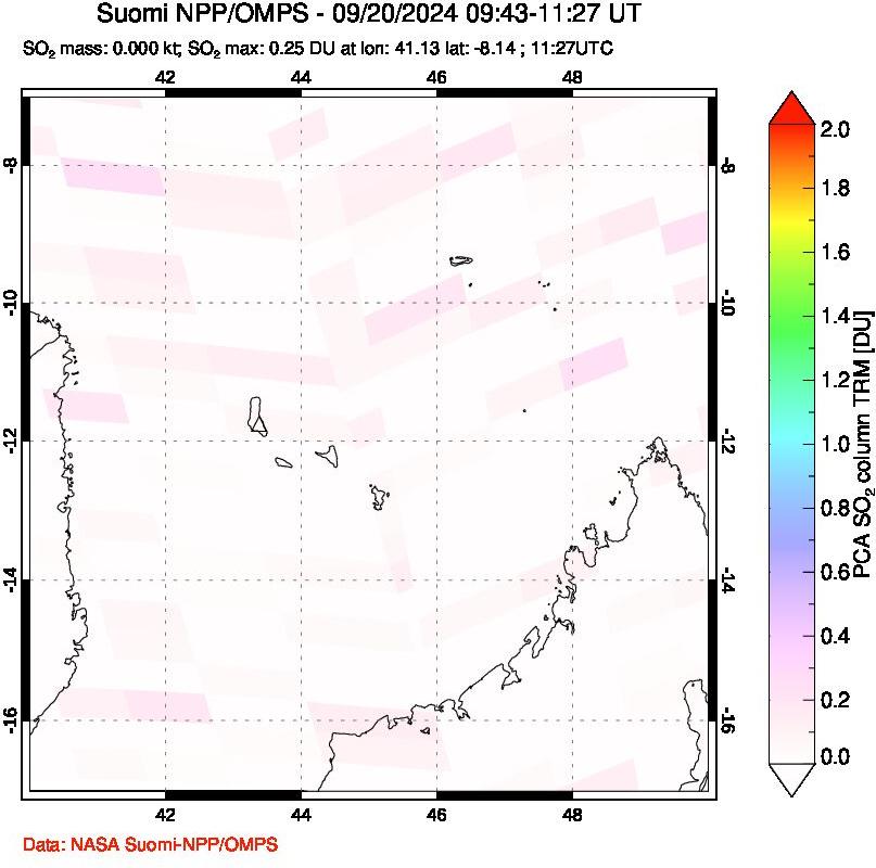 A sulfur dioxide image over Comoro Islands on Sep 20, 2024.