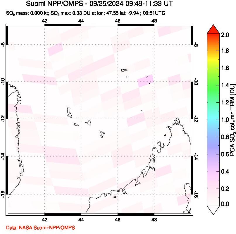 A sulfur dioxide image over Comoro Islands on Sep 25, 2024.