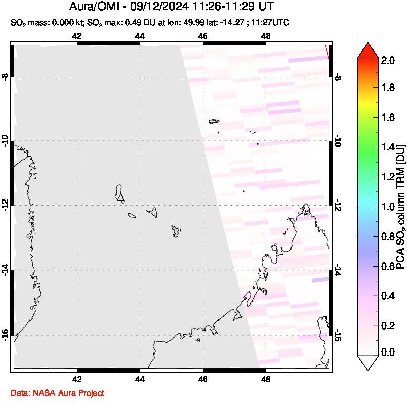 A sulfur dioxide image over Comoro Islands on Sep 12, 2024.