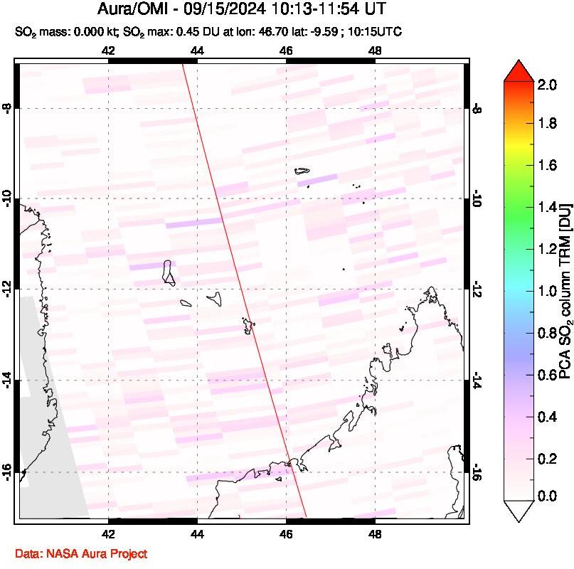 A sulfur dioxide image over Comoro Islands on Sep 15, 2024.