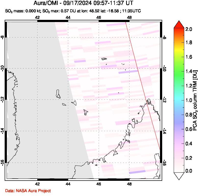 A sulfur dioxide image over Comoro Islands on Sep 17, 2024.