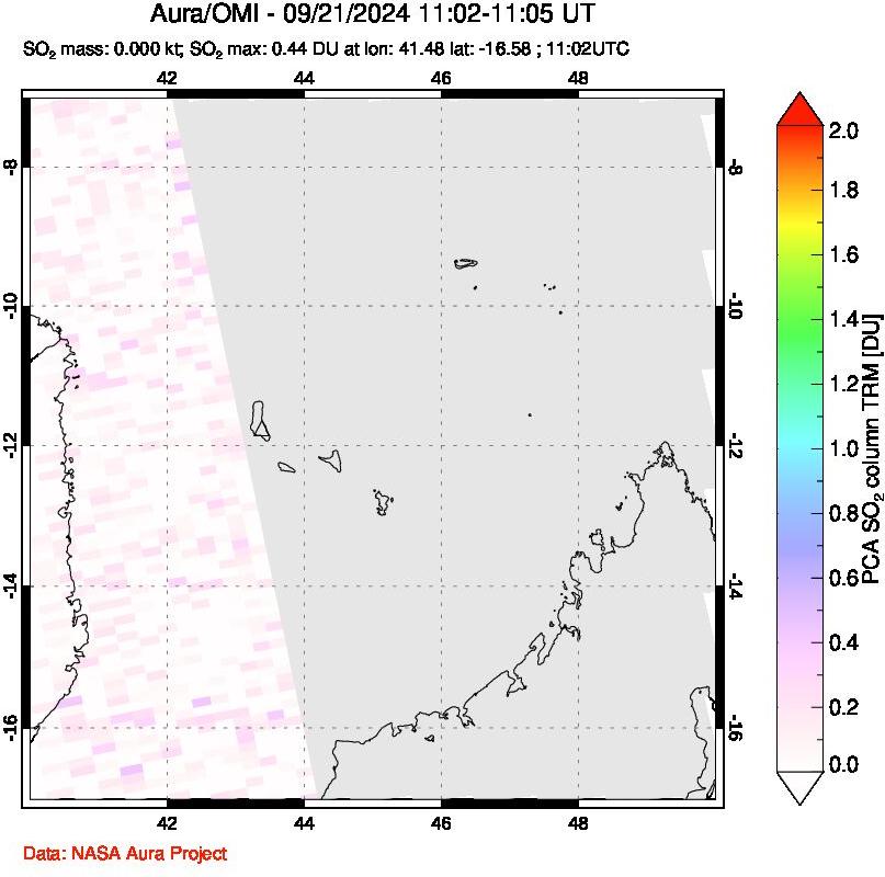 A sulfur dioxide image over Comoro Islands on Sep 21, 2024.