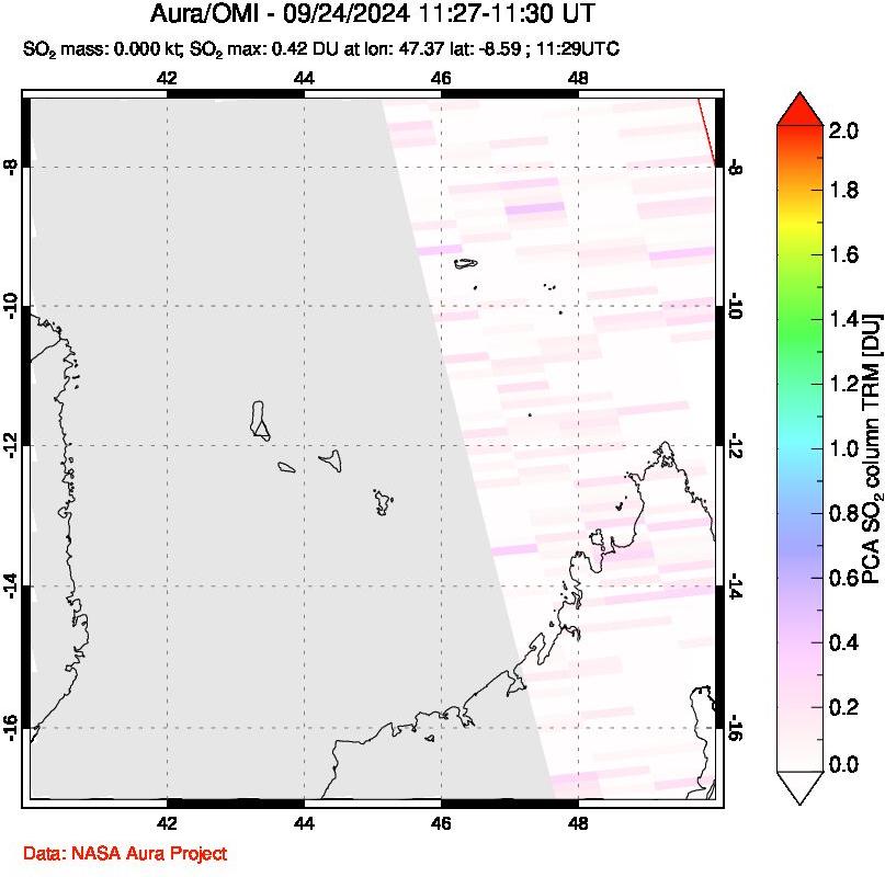 A sulfur dioxide image over Comoro Islands on Sep 24, 2024.