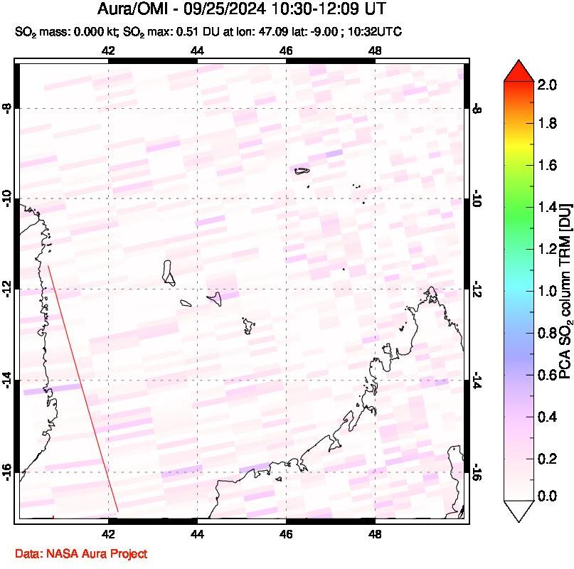 A sulfur dioxide image over Comoro Islands on Sep 25, 2024.