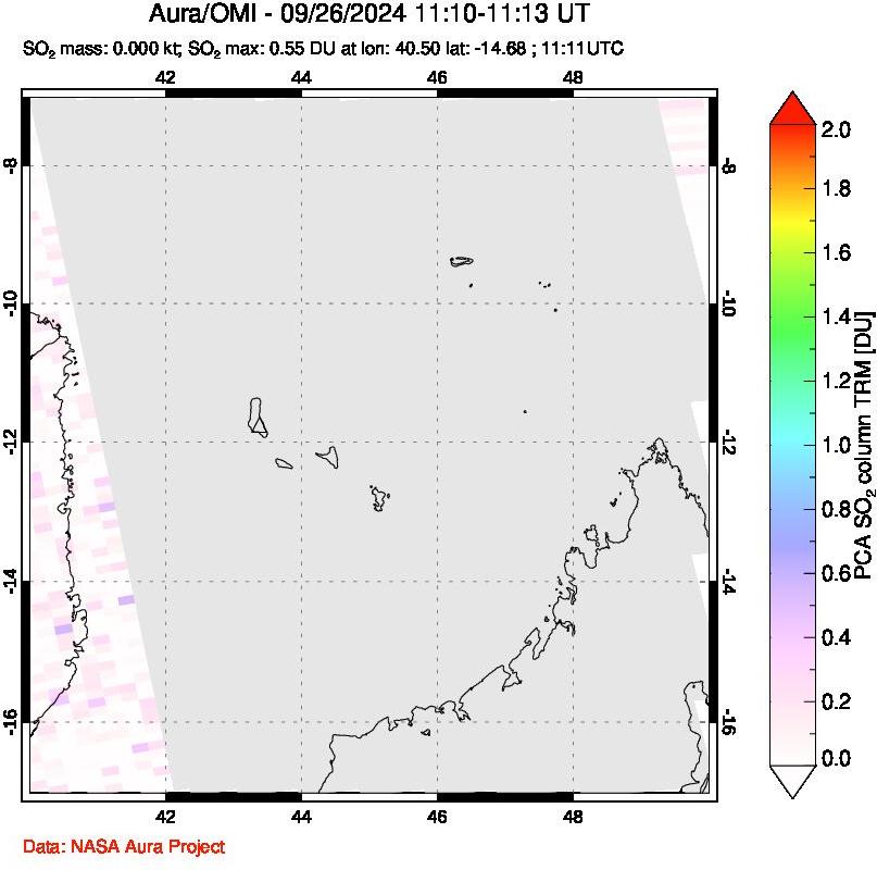 A sulfur dioxide image over Comoro Islands on Sep 26, 2024.