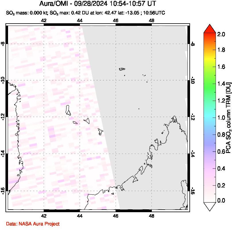 A sulfur dioxide image over Comoro Islands on Sep 28, 2024.