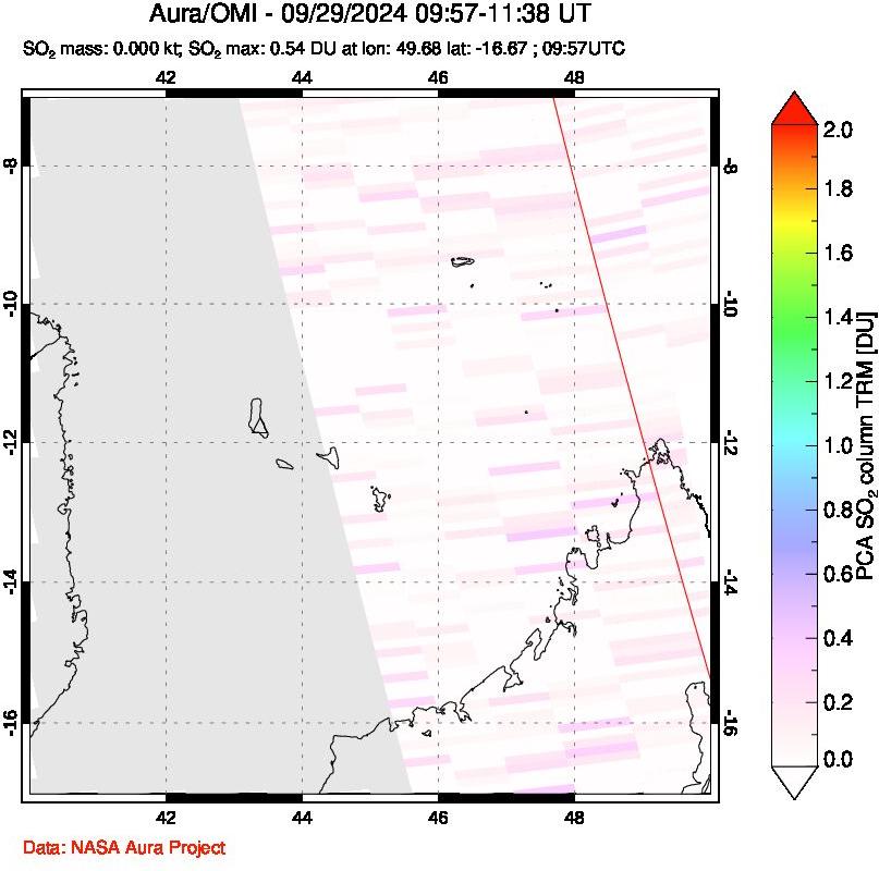 A sulfur dioxide image over Comoro Islands on Sep 29, 2024.