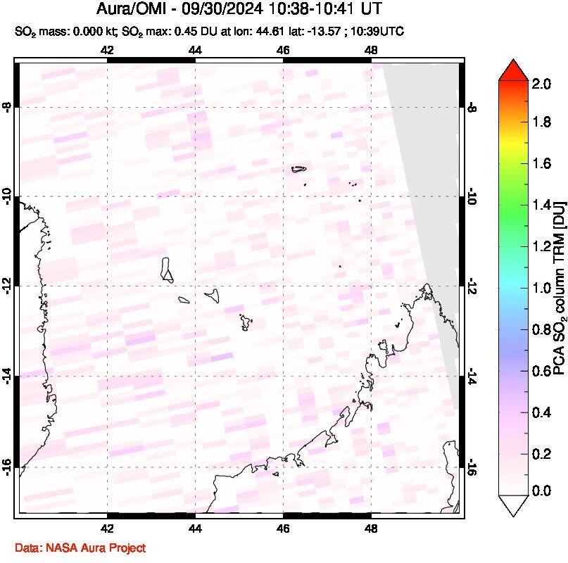 A sulfur dioxide image over Comoro Islands on Sep 30, 2024.