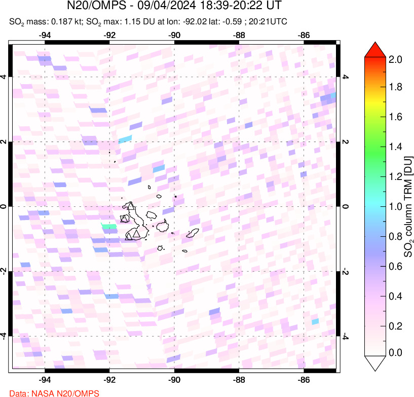 A sulfur dioxide image over Galápagos Islands on Sep 04, 2024.