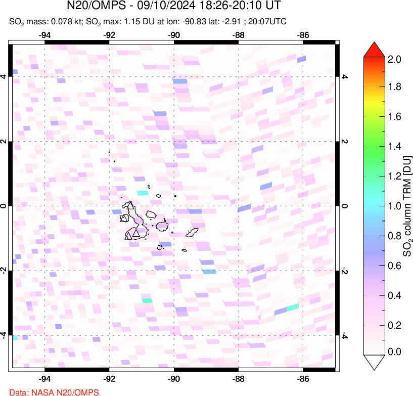 A sulfur dioxide image over Galápagos Islands on Sep 10, 2024.