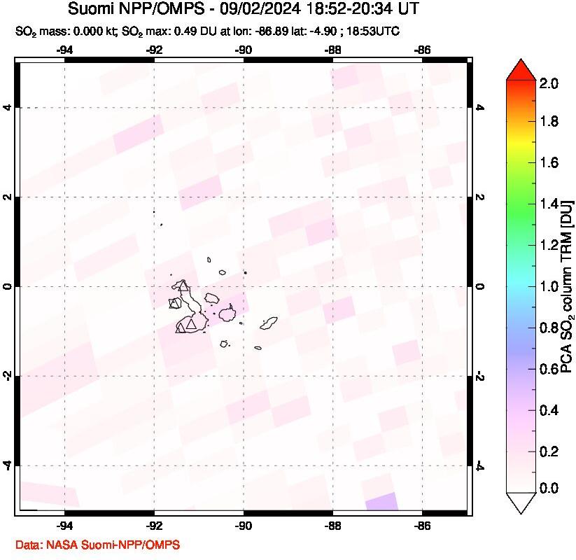 A sulfur dioxide image over Galápagos Islands on Sep 02, 2024.