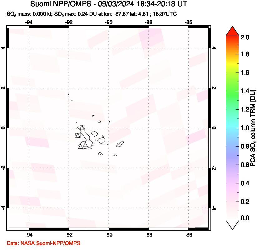 A sulfur dioxide image over Galápagos Islands on Sep 03, 2024.