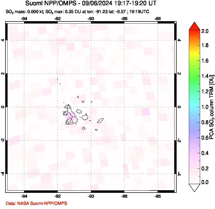 A sulfur dioxide image over Galápagos Islands on Sep 06, 2024.