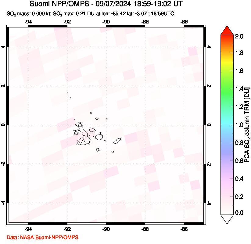 A sulfur dioxide image over Galápagos Islands on Sep 07, 2024.