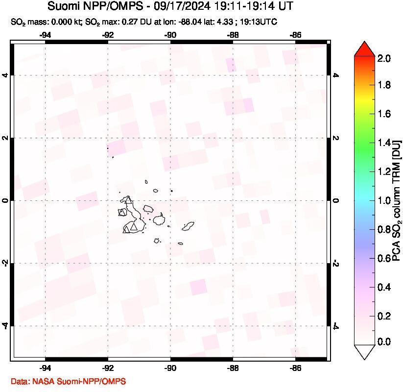 A sulfur dioxide image over Galápagos Islands on Sep 17, 2024.