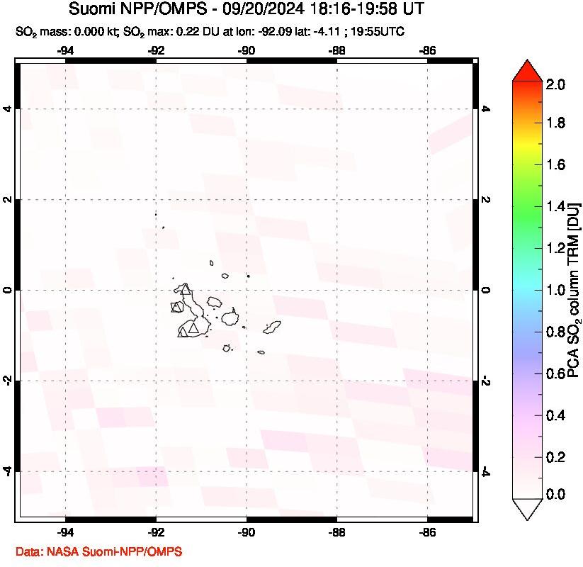 A sulfur dioxide image over Galápagos Islands on Sep 20, 2024.